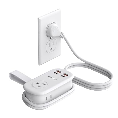 ORICO 65W GaN Travel Power Strip with 7-in-1 Charging Ports (3 AC Outlets/2 USB-A/2 USB-C), Flat Plug and 4FT Extension Cord, Fast Charger for MacBook Pro/Air, iPad Pro, iPhone 17/16/15- AP3