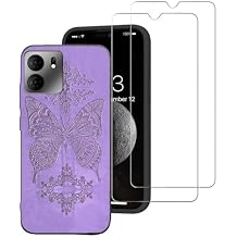 for BLU View 5 Case Compatible for Tracfone Blu View 5 Phone Case Cover with 2 Pack Screen Protector Cute 3D Flower Soft Black Silicone TPU Shockproof for Women Girls Full Body -Purple