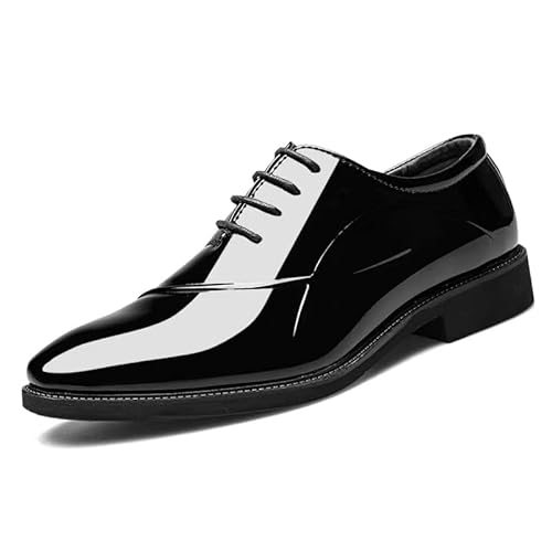 Mens Dress Shoes Classic Cap Toe Lace-up Oxfords Formal Faux Patent Leather Tuxedo Derby Shoes Black
