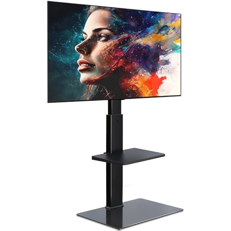 FITUEYES Swivel Floor TV Stand with Mount for TVs 37 43 50 55 60 65 70 75 Inch LCD LED FlatCurved Screens Universal Swivel Televisions TV Mount Stand for Bedroom Living Room Black Tempered Glass Base