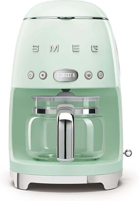 Smeg DCF02PGUK Drip Coffee Machine, Auto-Start Mode, Reuseable Filter, Digital Display, Anti-Drip System, Aroma Intensity Option, 1.4 Litre Tank, Pastel Green
