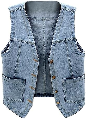 Denim Vest Top For Women Stretchy Plus Size Cropped Sleeveless Jean Vest Summer Y2k Casual Denim Western Vests