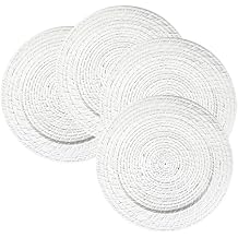 ChargeIt by Jay Rattan Plate Chargers - Round Rattan Placemat, Woven Natural Chargers for Dinner Plates - Stylish Premium Charger Set for Weddings, Banquets, Upscale Events - White, 4 Set