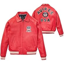 Mens Red Avi Rex Military Faux Leather Jacket| Aviator Motorcycle Bomber Jacket | Biker PU Leather Jacket for Men