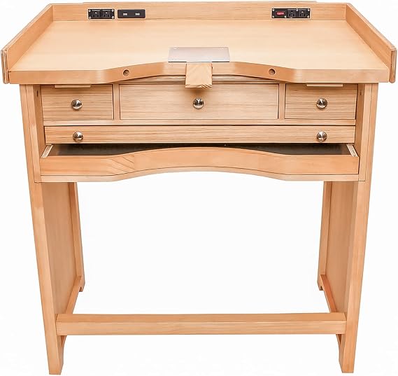 Noble Pack Signature Jewelers Bench Smart Heavy Duty Wooden Workbench with Drawers, Solid Wood Top, Power outlets & USB Ports for Jewelry Making