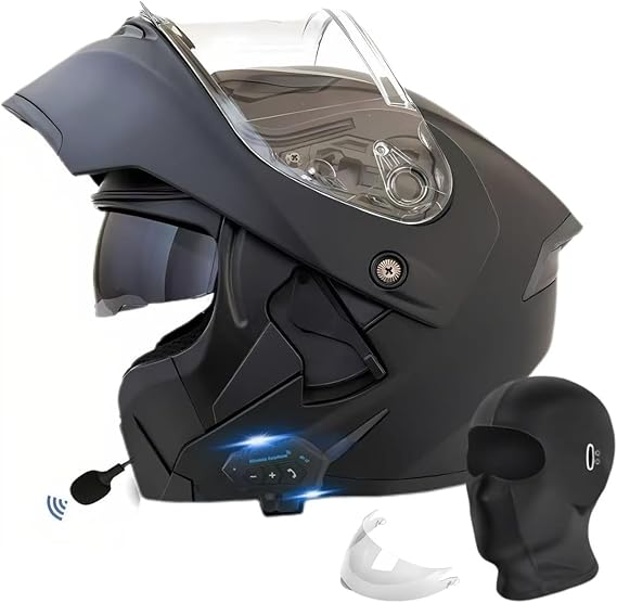 Bluetooth Motorcycle Helmet,Modular Motorcycle Helmet with Bluetooth,DOT Approved Dual Visor Full Face Flip up Bluetooth Integrated Motorcycle Helmets for Adults Men Women