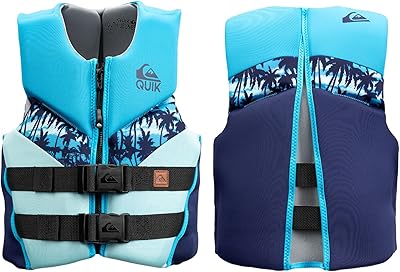 QUIKSILVER Life Jacket for Youth/Kids/Toddler, USCG and Transport Canada Approved Type III PFD, Evoprene UV Resistant Life Vest for Waterskiing, Rafting, Boating Kayaking Paddleboarding Watersports