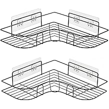 Corner Shower Caddy 2 Pack, Adhesive Shower Corner Organizer Shelves, No Drilling Stainless Steel Shower Storage Rack with Hooks&amp;Toothpaste Holder for Bathroom, Dorm and Kitchen (Black)