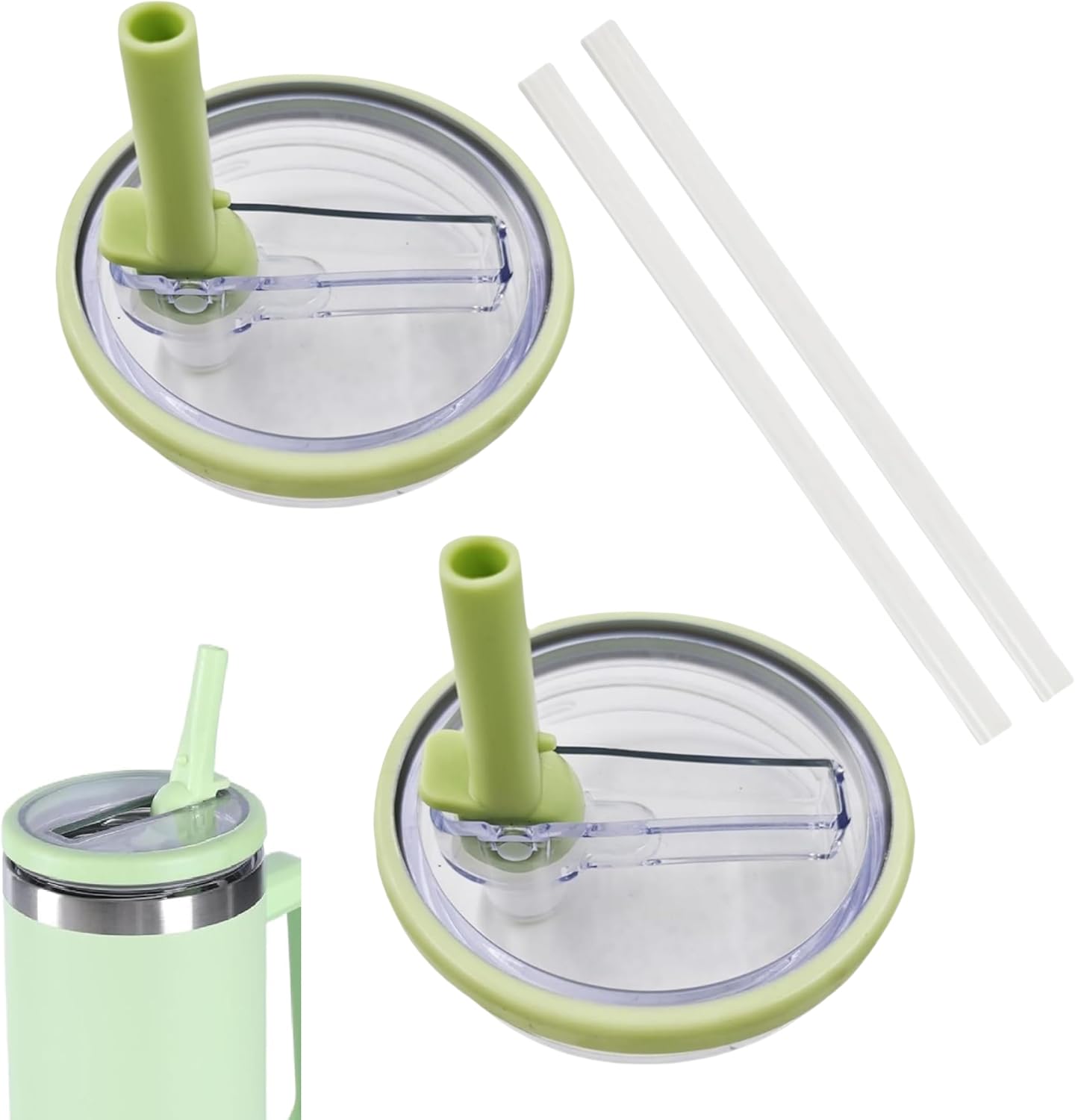 2 PCS Tumbler Flip Straw Lid Replacement Fit for Stanley Cup 40 OZ, Spill Proof Splash Resistant Cup Lid fits for Stanley Quencher Tumbler, Proof Tumbler Covers for Stanley Cup Accessories (green)