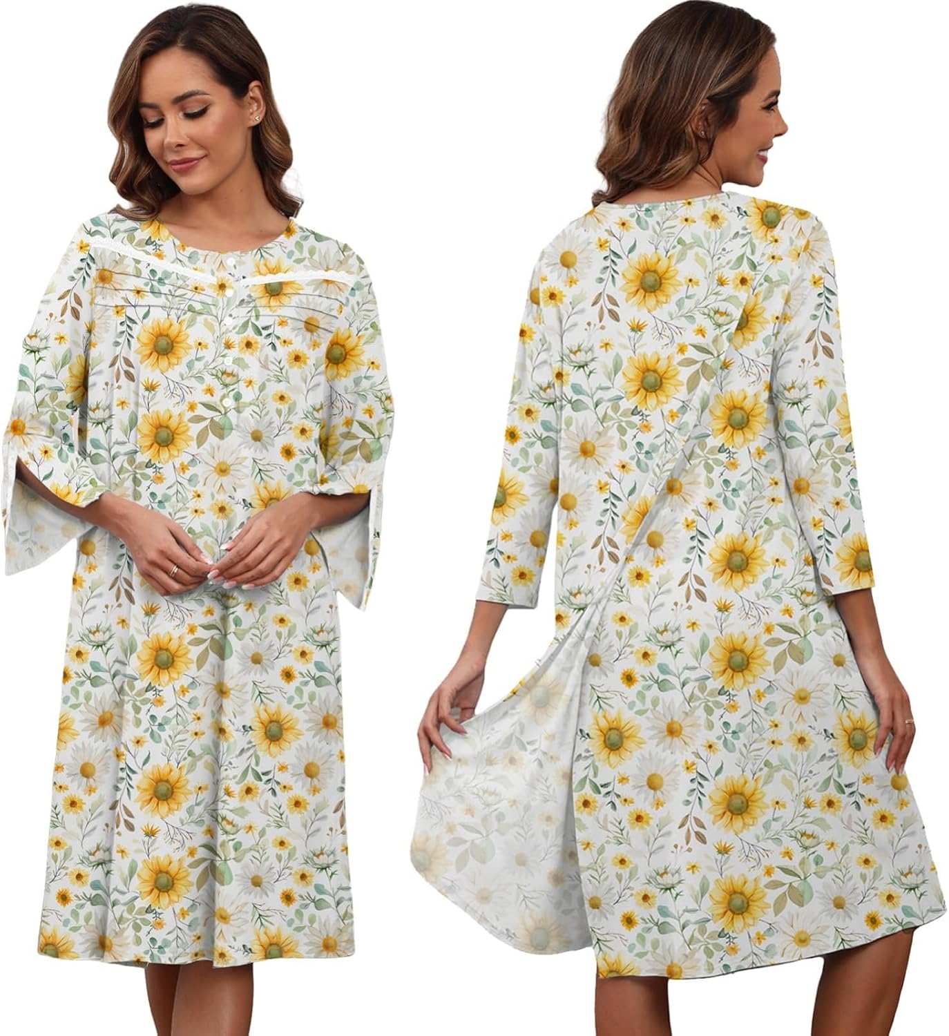 Hospital Gowns for Women Tear Away Snap 3/4 Sleeve Open Back Post Shoulder Surgery Dresses Delivery Nightgown S-3XL