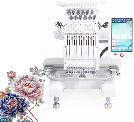 12-Needle Commercial Embroidery Machine - High-Speed 1200SPM, Mirror Flat & 3D Design for Hats, T-Shirts, Jackets - Perfect for Industrial Use