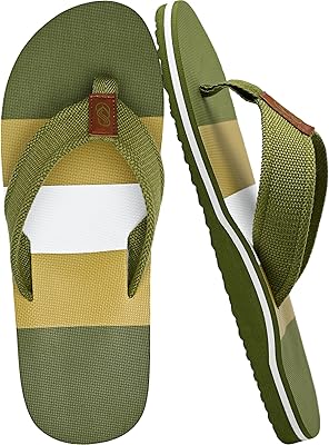 Mens Flip Flops with Arch Support - Beach Sandals Quick-Dry EVA & Woven Straps