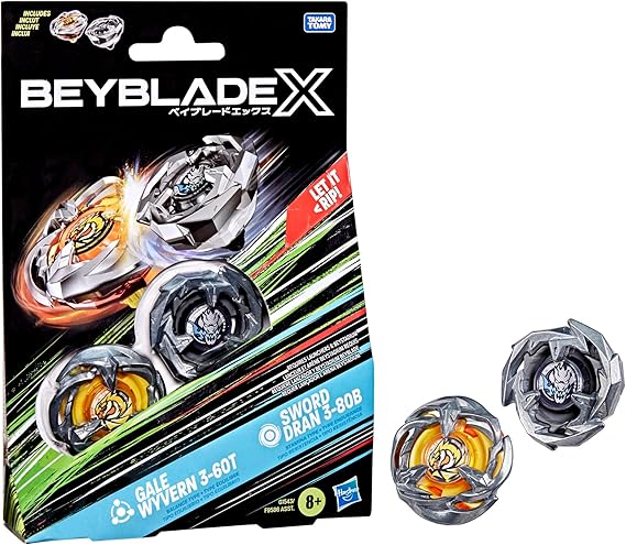 Beyblade X Gale Wyvern 3-60T & Sword Dran 3-80B Dual Pack Set with 2 Right-Spinning Tops; Battle Tops; Games/Toys for Boys & Girls 8+