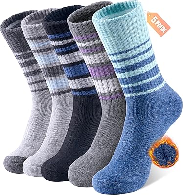 BESTENA 5 Pairs Merino Wool Socks for Women Hiking Socks Thermal Warm Winter Sock Women Crew Cushion Work Boot Outdoor Socks